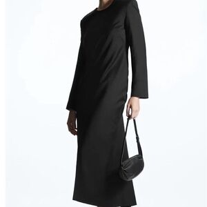 COS Black Long Sleeve Midi Dress with Crew Neck